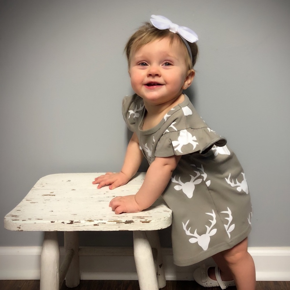 Gray & White Deer Print Baby Infant Dress - Picture 5 of 8